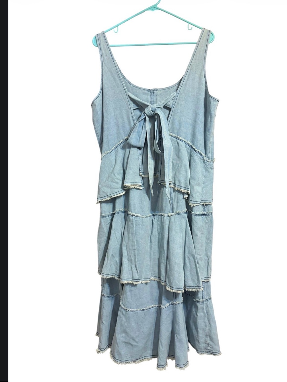 Pilcro Anthropologie Tiered Ruffle Denim Midi Dress Blue Boho Western L - Picture 5 of 7